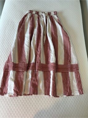 Sancia Striped Red and White Cotton Midi Skirt